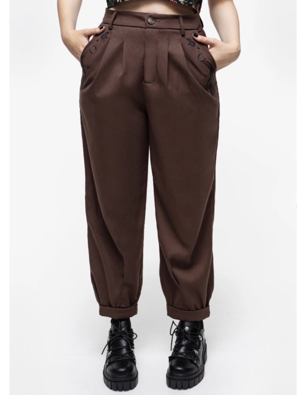 Disturbia - Dianne Embroidered Balloon Trousers - Brown